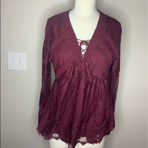 Dressy Maroon Lacey Top